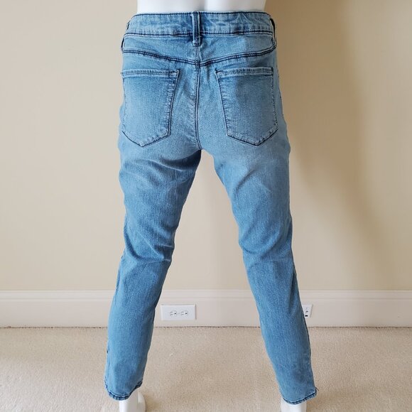 Black Daisy Graphic Print Relaxed Skinny Ripped Jeans SZ 7/28 - Picture 5 of 10